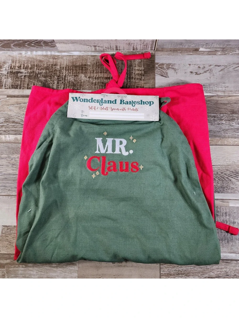 Set of 2 Christmas Aprons - Mr. & Mrs. Claus - Wonderland Bakeshop - NWOT